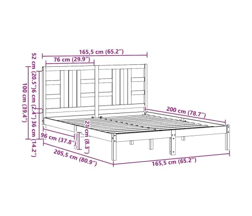 Voodiraam, Täispuit, 160 X 200 Cm