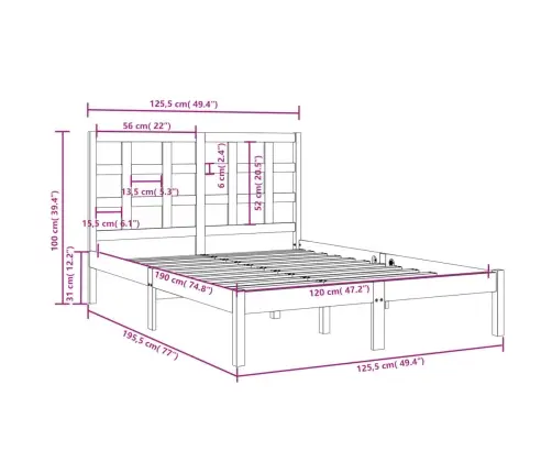 Gultas Rāmis, Balts, Masīvkoks, 120X190 Cm, Divvietīgs Vidaxl