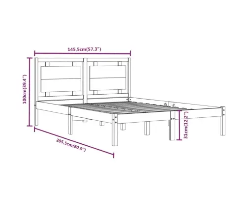 Gultas Rāmis, Balts, Masīvkoks, 140X200 Cm Vidaxl