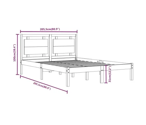 Voodiraam, Must, Täispuit, 200 X 200 Cm