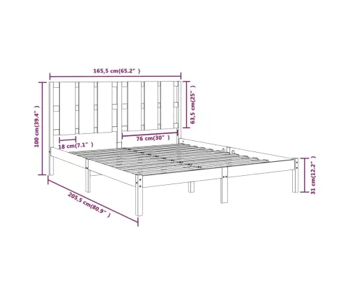 Lovos Rėmas, 160X200cm Pušies Medienos Masyvas Lovos Rėmas, 160X200cm Pušies Medienos Masyvas