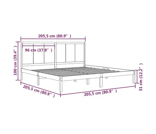 Gultas Rāmis, Melns, Priedes Masīvkoks, 200X200 Cm Vidaxl