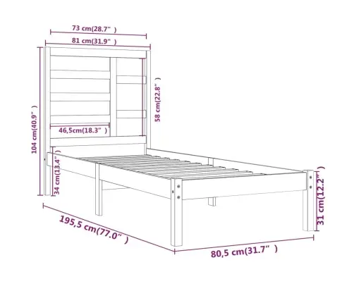Gultas Rāmis, Melns, Masīvkoks, 75X190 Cm, Mazs, Vienvietīgs Vidaxl