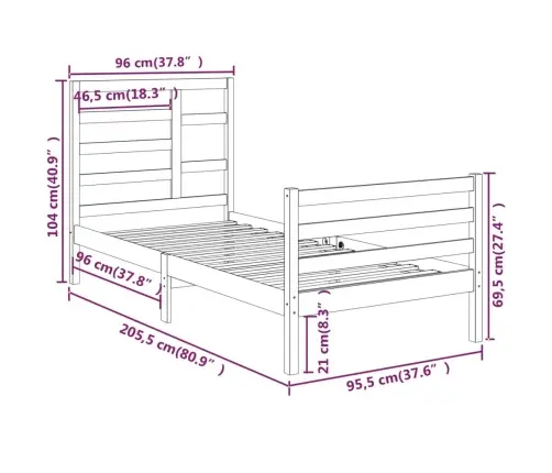 Gultas Rāmis, Masīvkoks, 90X200 Cm Vidaxl