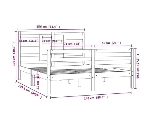 Gultas Rāmis, Masīvkoks, 150X200 Cm, Liels, Divvietīgs Vidaxl