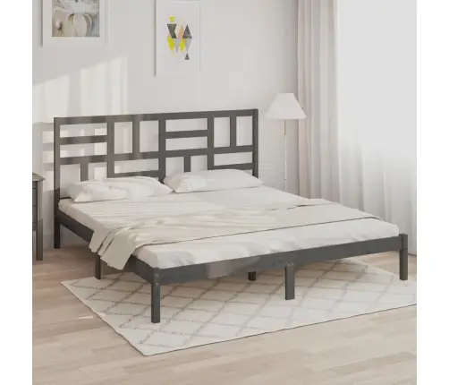 Gultas Rāmis, Pelēks, Masīvkoks, 200X200 Cm Vidaxl