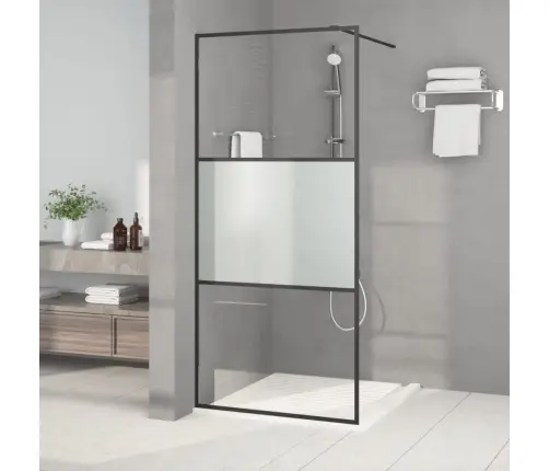 Dušas Siena, 90X195 Cm, Daļēji Matēts Esg Stikls, Melna Vidaxl