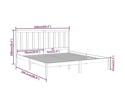 Gultas Rāmis, Balts, Masīvkoks, 160X200 Cm Vidaxl