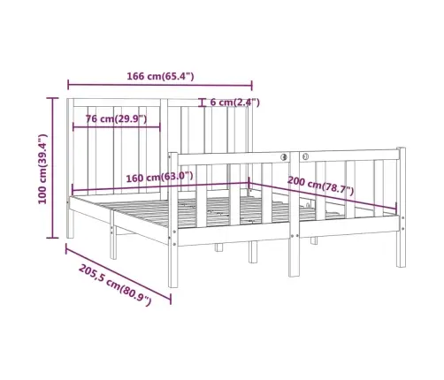 Gultas Rāmis, Balts, Masīvkoks, 160X200 Cm Vidaxl