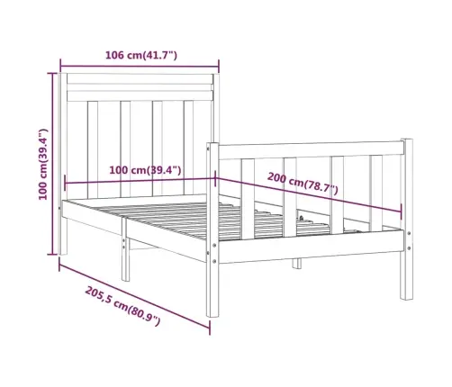 Voodiraam, Must, Täismännipuit, 100 X 200 Cm