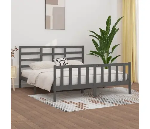 Gultas Rāmis, Pelēks, Priedes Masīvkoks, 200X200 Cm Vidaxl