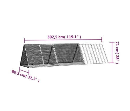 Trušu Būris, Pelēks, 302,5X80,5X71 Cm, Cinkots Tērauds Vidaxl