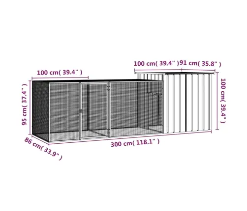 Vistu Būris, Pelēks, 300X91X100 Cm, Cinkots Tērauds Vidaxl