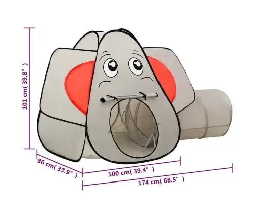Rotaļu Telts Ar 250 Bumbām, Ziloņa Forma, 174X86X101 Cm, Pelēka Vidaxl