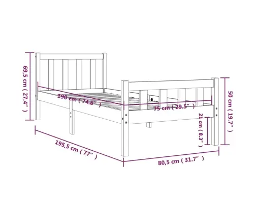 Voodiraam, Männipuit, 75 X 190 Cm