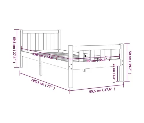Voodiraam, Täismännipuit, 90 X 190 Cm