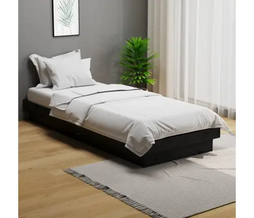 Lovos Rėmas, Juodas, 75X190cm Medienos Masyvas, Vienvietis