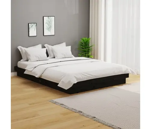Gultas Rāmis, Melns, Masīvkoks, 135X190 Cm, Divvietīgs Vidaxl