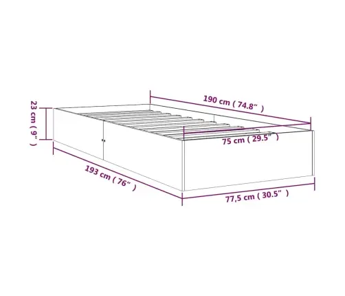 Voodiraam, Meepruun, Täismännipuit, 75 X 190 Cm