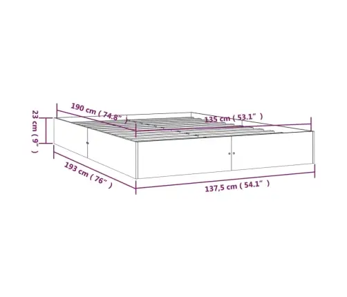 Voodiraam, Männipuit, 135 X 190 Cm