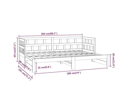 Ištraukiama Lova, 2X(90X200)cm Pušies Medienos Masyvas