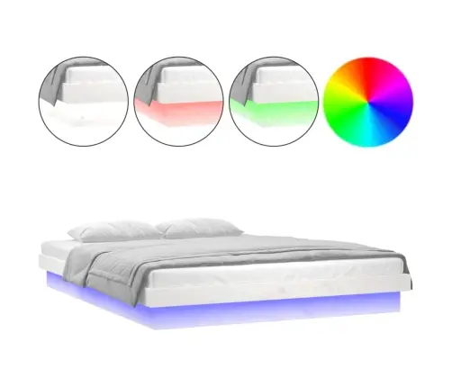 Voodiraam Led-Iga, Valge, 200 X 200 cm Männipuit