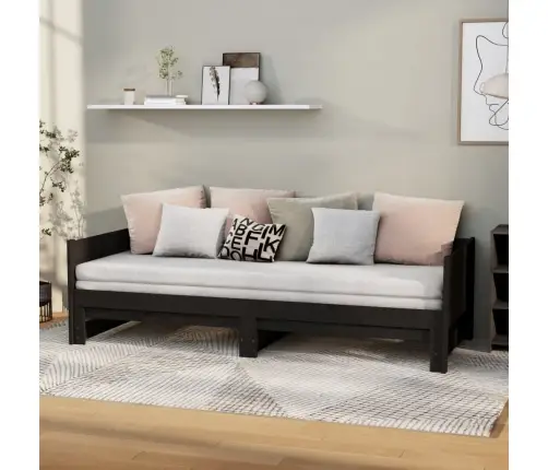 Izvelkama Gulta, Melna, Priedes Masīvkoks, 2X(80X200) Cm Vidaxl