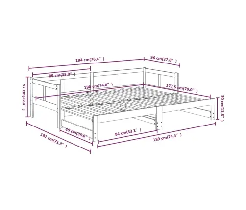 Väljatõmmatav Päevavoodi, Must, Männipuit, 2 X (90-190) Cm