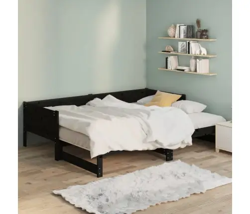 Väljatõmmatav Päevavoodi, Must, Männipuit, 2 X (90-190) Cm