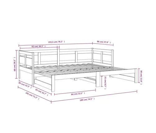 Ištraukiama Lova, 2X(90X190)cm Pušies Medienos Masyvas