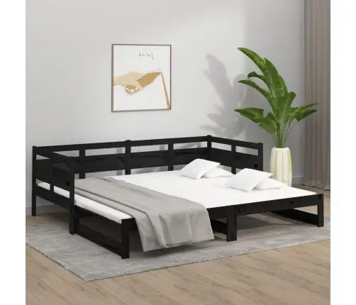 Ištraukiama Lova, Juoda, 2X(90X190)cm Pušies Medienos Masyvas