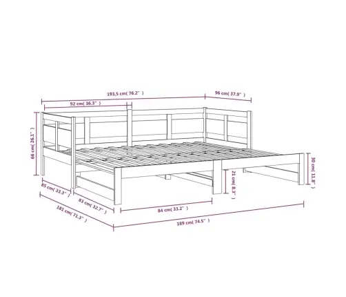 Ištraukiama Lova, Juoda, 2X(90X190)cm Pušies Medienos Masyvas