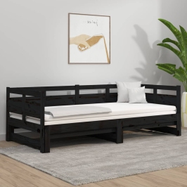 Väljatõmmatav Päevavoodi, Must, Männipuit, 2 X (90-190) Cm