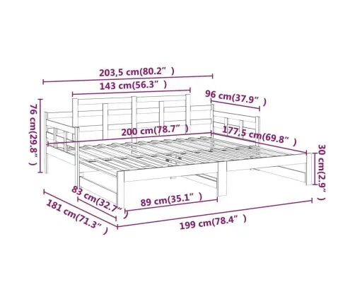 Väljatõmmatav Päevavoodi Ilma Madratsita, 2 X (90X200) Cm
