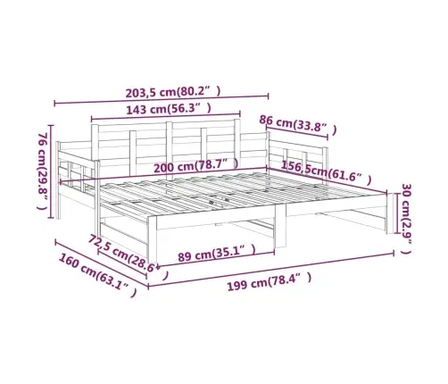 Ištraukiama Lova, 2X(80X200)cm Pušies Medienos Masyvas