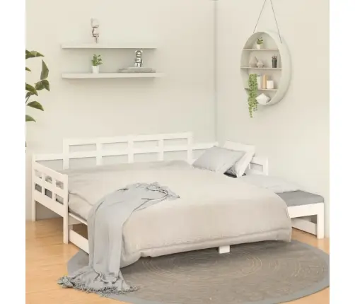 Ištraukiama Lova, Balta, 2X(80X200)cm Pušies Medienos Masyvas