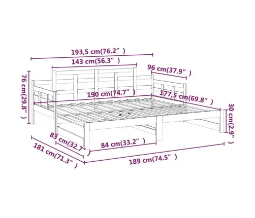 Ištraukiama Lova, Balta, 2X(90X190)cm Pušies Medienos Masyvas