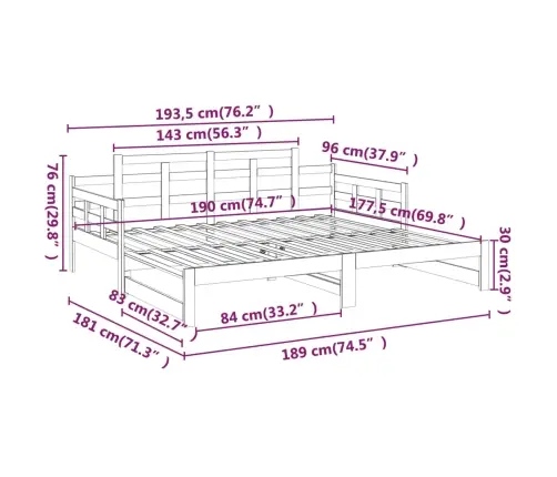 Väljatõmmatav Päevavoodi, Meepruun, Männipuit, 2 X (90X190) Cm