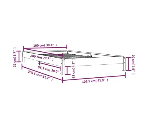 Gulta, Balta, 100X200 Cm, Priedes Masīvkoks Vidaxl