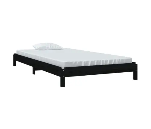 Sudedama Lova, Juoda, 90X200cm Pušies Medienos Masyvas