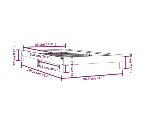 Gulta, Melna, 80X200 Cm, Priedes Masīvkoks Vidaxl