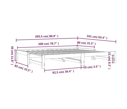 Izvelkama Gulta, Balta, 2X(80X200) Cm, Priedes Masīvkoks Vidaxl