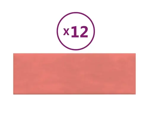 Sienas Paneļi, 12 Gab., Rozā, 90X30 Cm, Samts, 3,24 M² Vidaxl