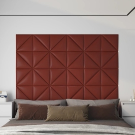 Sienų Plokštės, 12Vnt., Vyno, 30X30cm Dirbtinė Oda, 0,54M²