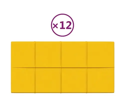 Sienas Paneļi, 12 Gab., Dzelteni, 60X30 Cm, Samts, 2,16 M² Vidaxl