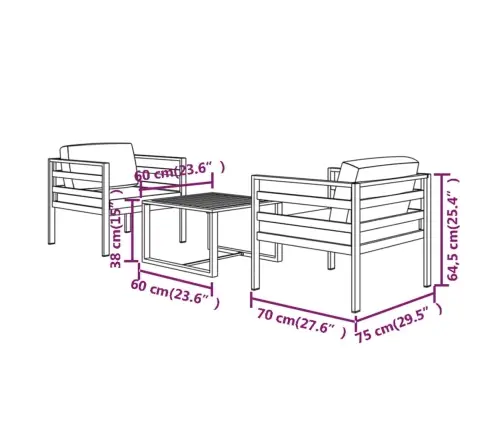 3-Osaline Aiadiivanikomplekt Patjadega, Alumiinium, Antratsiit