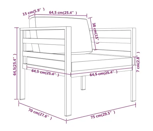 3-Osaline Aiadiivanikomplekt Patjadega, Alumiinium, Antratsiit