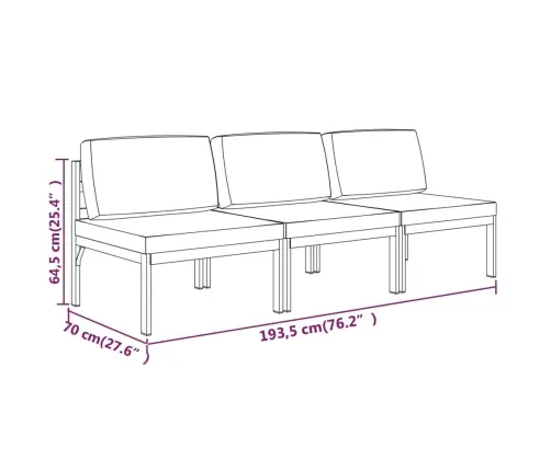Trivietė Sodo Sofa Su Pagalvėlėmis, Antracito, Aliuminis