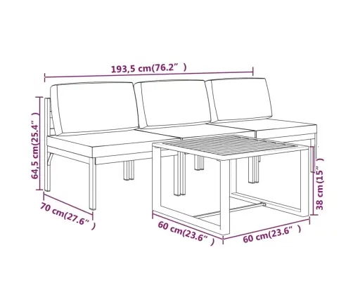 4-Osaline Aiadiivanikomplekt Patjadega, Alumiinium, Antratsiit