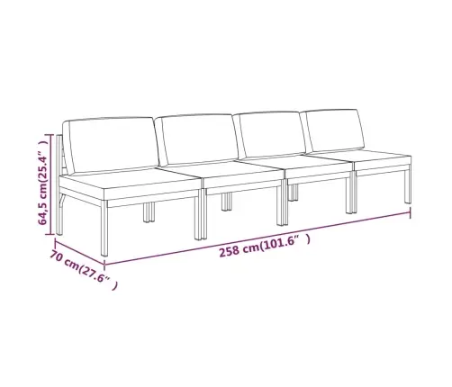 4-Vietīgs Dārza Dīvāns Ar Matračiem, Alumīnijs, Antracītpelēks Vidaxl